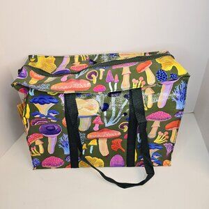 NWT Blue Q Shoulder Tote Mushrooms Olive Green Zipper Canvas Strap Flat Recycled